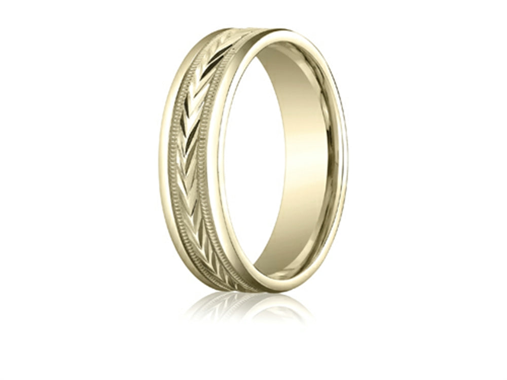 Benchmark 6mm Comfort-fit Harvest Of Love Round Edge Carved Design Wedding Band Ring