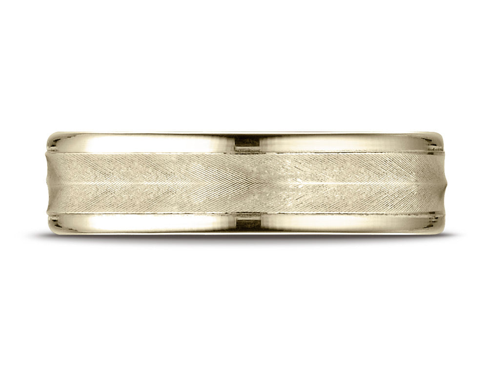 Benchmark 10k Gold 6mm Comfort-fit Chevron Design High Polished Round Edge Carved Design Wedding Band Ring