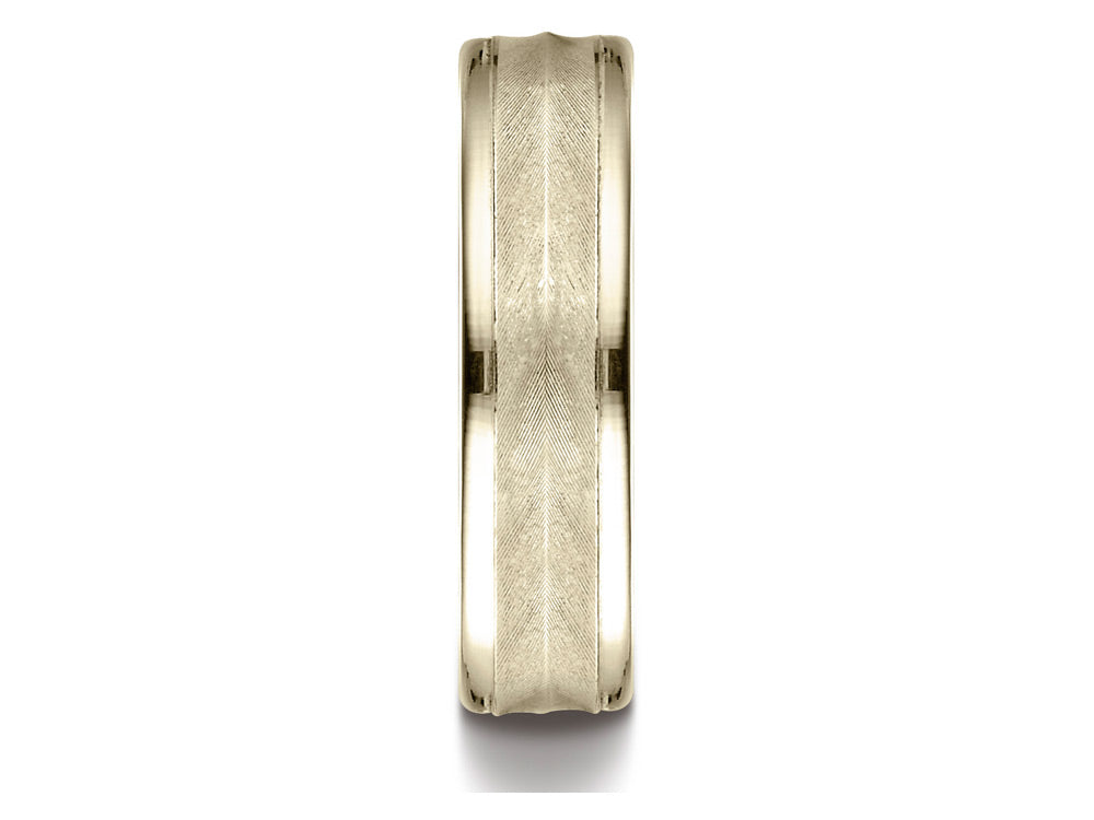 Benchmark 10k Gold 6mm Comfort-fit Chevron Design High Polished Round Edge Carved Design Wedding Band Ring
