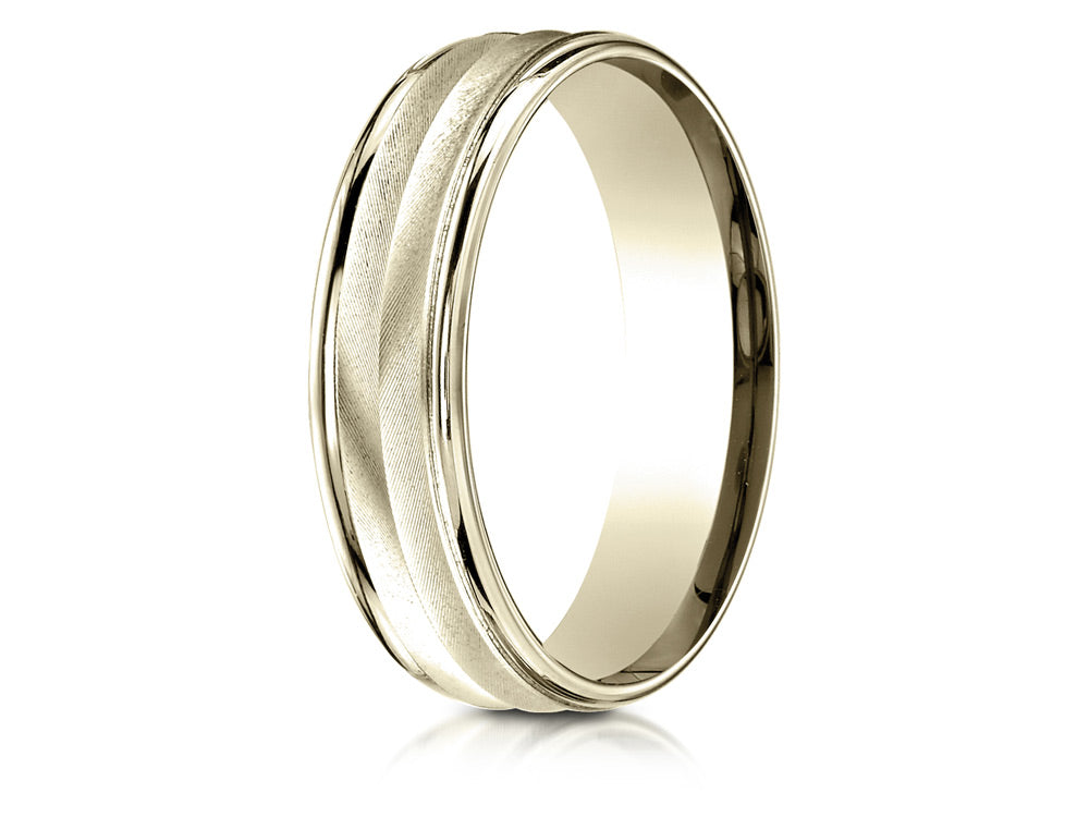 Benchmark 18k Gold 6mm Comfort-fit Chevron Design High Polished Round Edge Carved Design Wedding Band Ring