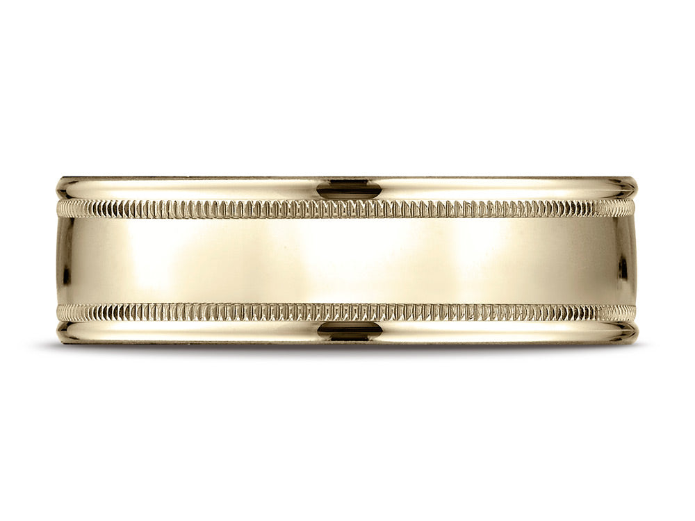 Benchmark 10k Gold 7mm Comfort-fit High Polished With Milgrain Round Edge Carved Design Wedding Band Ring