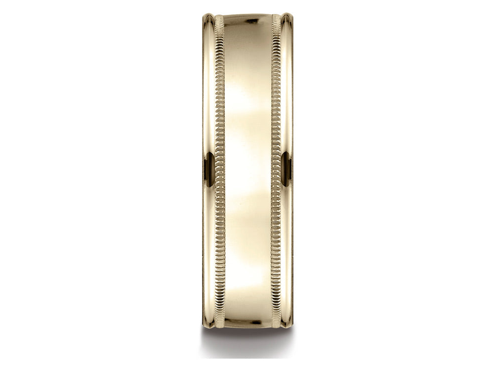 Benchmark 18k Gold 7mm Comfort-fit High Polished With Milgrain Round Edge Carved Design Wedding Band Ring