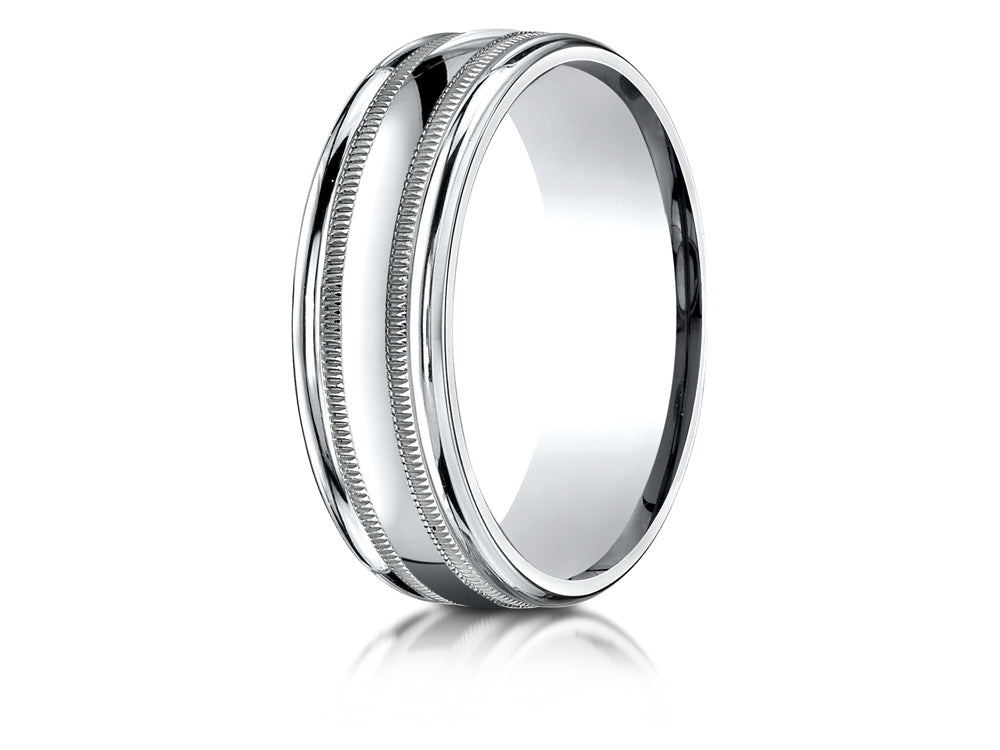 Benchmark 18k Gold 7mm Comfort-fit High Polished With Milgrain Round Edge Carved Design Wedding Band Ring