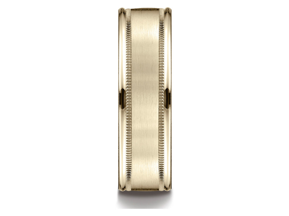 Benchmark 10k Gold 7mm Comfort-fit Satin Finish Center With Milgrain Round Edge Carved Design Wedding Band Ring