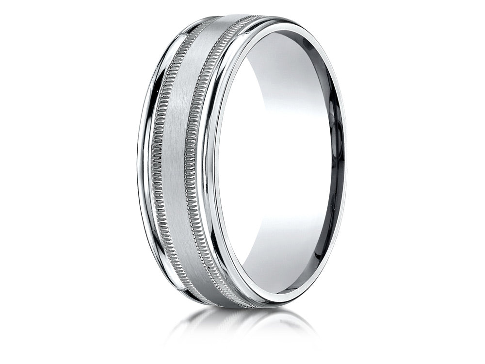 Benchmark 14k Gold 7mm Comfort-fit Satin Finish Center With Milgrain Round Edge Carved Design Wedding Band Ring