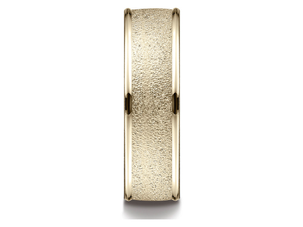 Benchmark 10k Gold 7mm Comfort-fit Wired-finished High Polished Round Edge Carved Design Wedding Band Ring