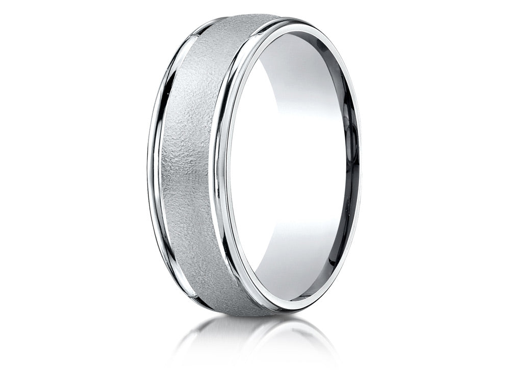 Benchmark 10k Gold 7mm Comfort-fit Wired-finished High Polished Round Edge Carved Design Wedding Band Ring