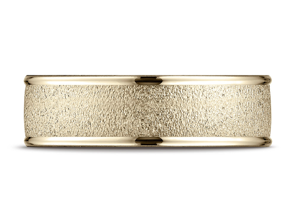 Benchmark 18k Gold 7mm Comfort-fit Wired-finished High Polished Round Edge Carved Design Wedding Band Ring