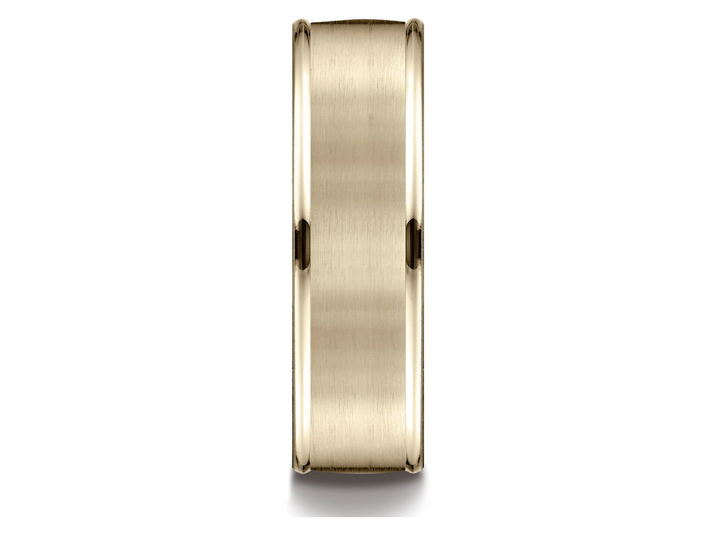 Benchmark 14k Gold 7mm Comfort-fit Satin Finish High Polished Round Edge Carved Design Wedding Band Ring