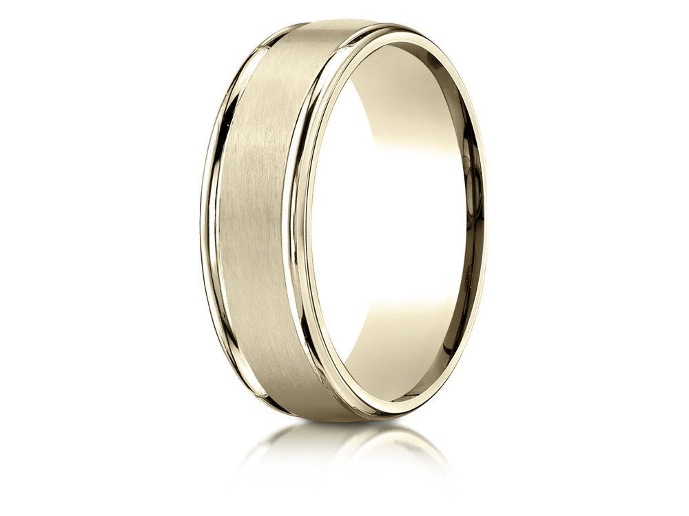 Benchmark 14k Gold 7mm Comfort-fit Satin Finish High Polished Round Edge Carved Design Wedding Band Ring