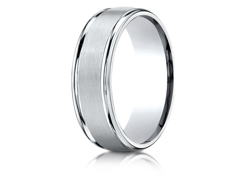 Benchmark 14k Gold 7mm Comfort-fit Satin Finish High Polished Round Edge Carved Design Wedding Band Ring