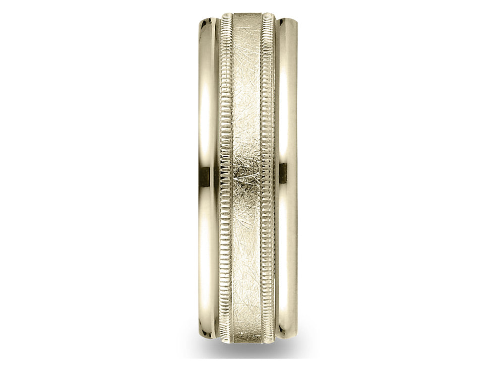 Benchmark 10k Gold 7mm Comfort-fit Swirl Finish Center Milgrain Round Edge Carved Design Wedding Band Ring