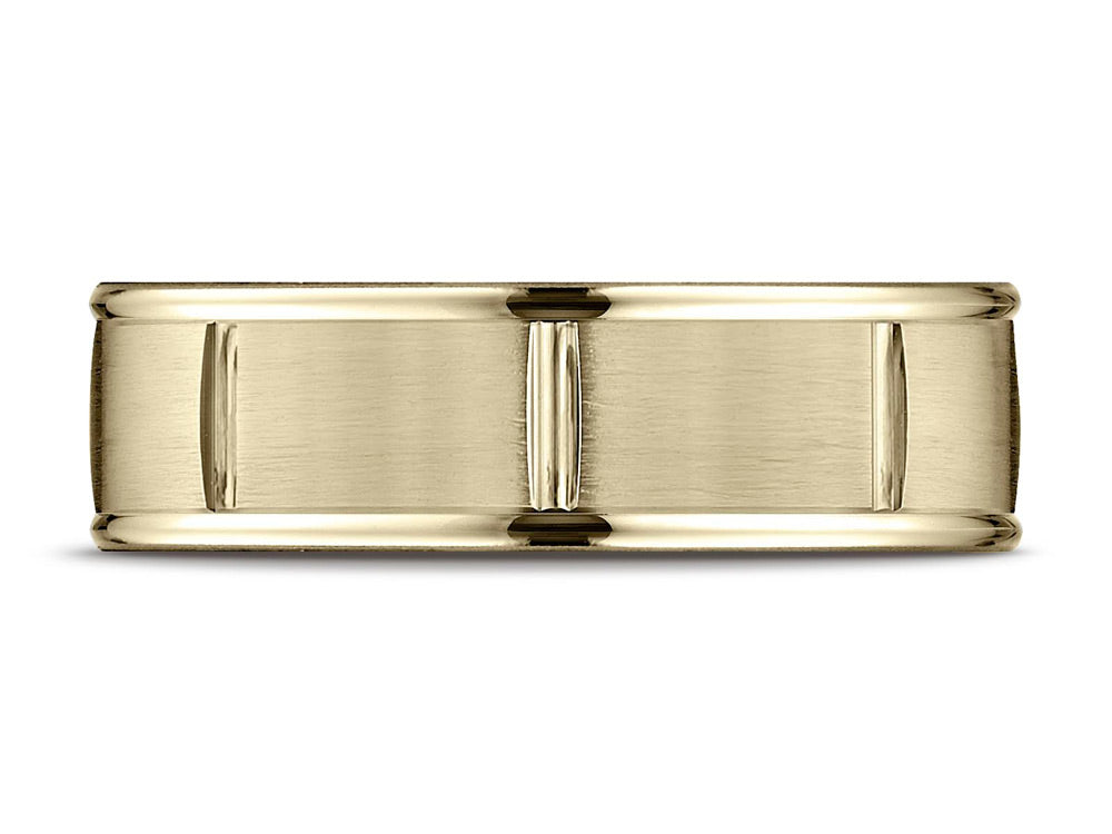 Benchmark 18k Gold 7mm Comfort-fit Satin-finished 8 Polished Cuts And Round Edge Wedding Band Ring