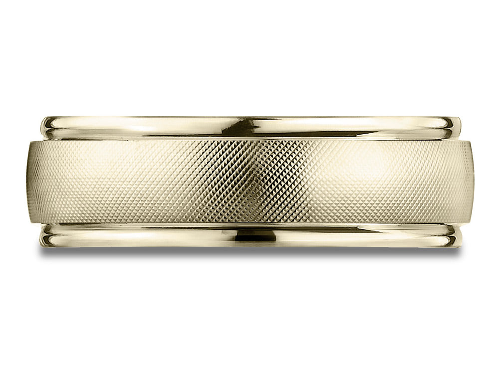 Benchmark 10 Karat Gold 7mm Comfort-fit Florentine Center High Polish Round Edge Design Wedding Band Ring