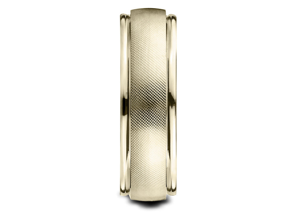 Benchmark 10 Karat Gold 7mm Comfort-fit Florentine Center High Polish Round Edge Design Wedding Band Ring