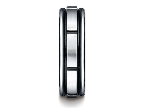 Benchmark Cobalt Chrome 7mm Comfort-fit Satin-finished Round Edge Blackened Sectional Design Ring