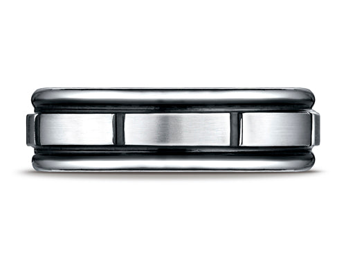 Benchmark Cobalt Chrome 7mm Comfort-fit Satin-finished Round Edge Blackened Sectional Design Ring