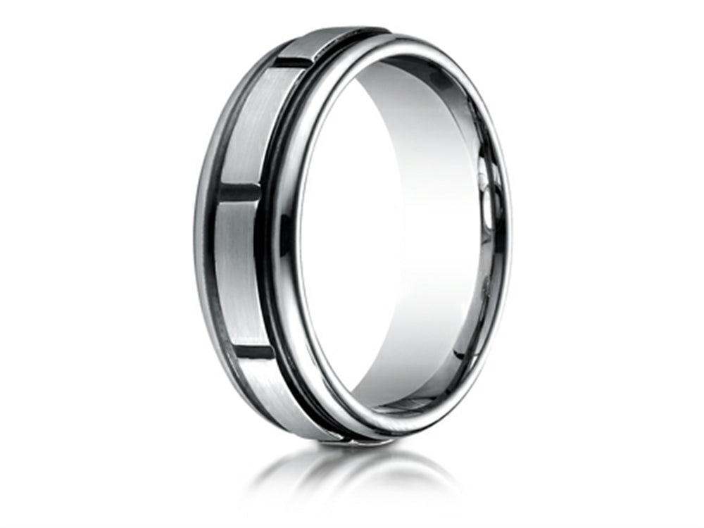 Benchmark Cobalt Chrome 7mm Comfort-fit Satin-finished Round Edge Blackened Sectional Design Ring