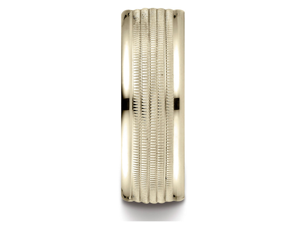 Benchmark 18k Gold 8mm Comfort-fit Multi Milgrain Center High Polish Round Edge Design Wedding Band Ring
