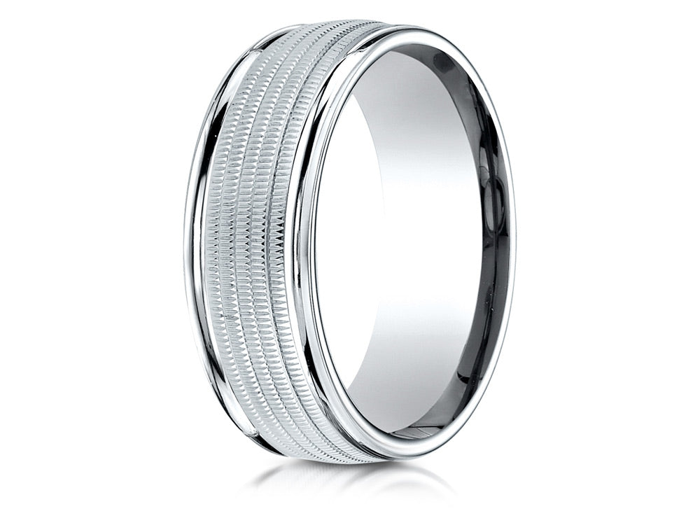 Benchmark 14k Gold 8mm Comfort-fit Multi Milgrain Center High Polish Round Edge Design Wedding Band Ring