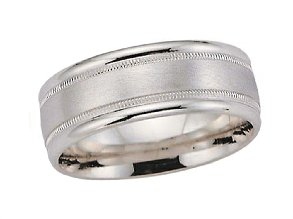 Benchmark 10k Gold 8mm Comfort-fit Satin Finish Center With Milgrain Round Edge Carved Design Wedding Band Ring