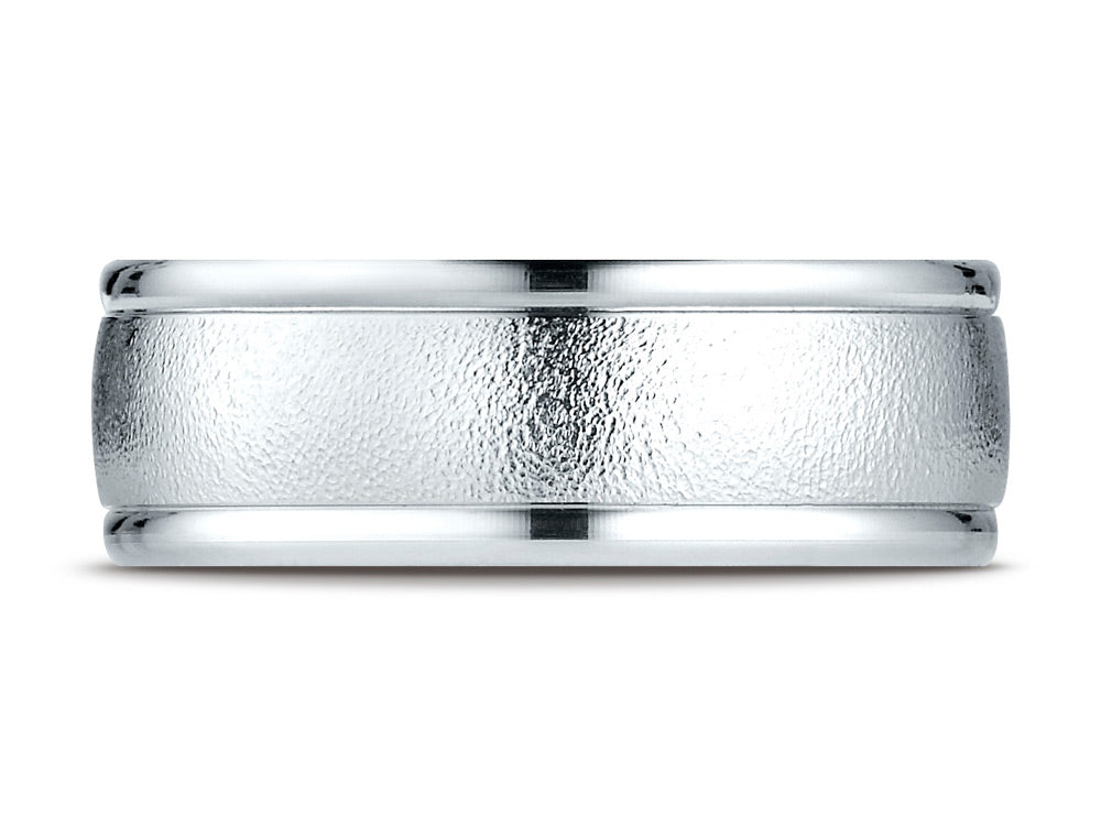 Benchmark 10k Gold 8mm Comfort-fit Wire Brush Finish High Polished Round Edge Carved Design Wedding Band Ring