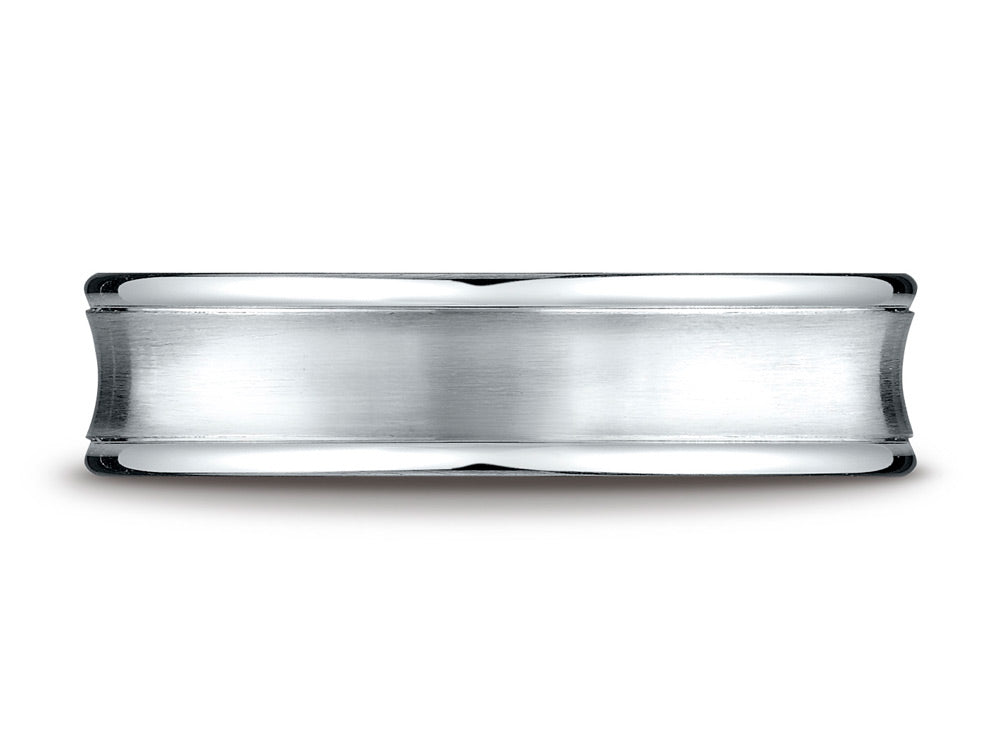 Benchmark 18k Gold 5.5 Mm Comfort Fit Concave Round Edge Satin Center Design Wedding Band Ring