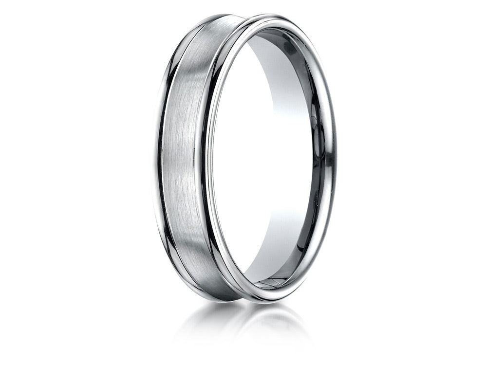Benchmark 14k Gold 5.5 Mm Comfort Fit Concave Round Edge Satin Center Design Wedding Band Ring