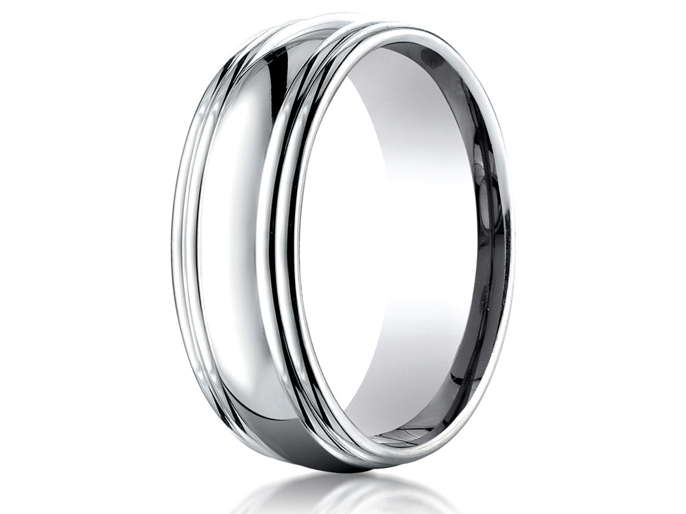 Benchmark 7.5mm Comfort-fit High Polished Double Round Edge Carved Design Wedding Band Ring