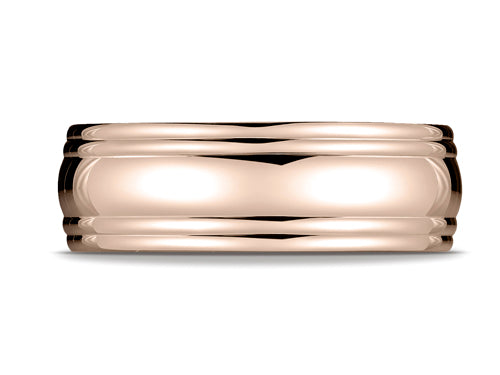 Benchmark 7.5mm Comfort-fit High Polished Double Round Edge Carved Design Wedding Band Ring