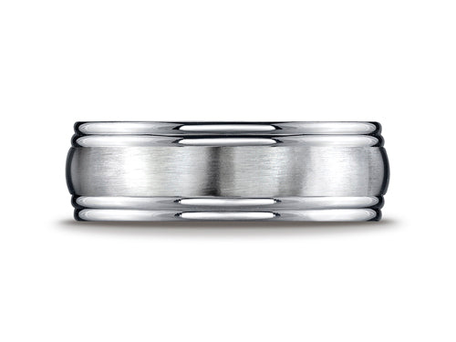 Benchmark 7.5mm Comfort-fit Satin-finished Double Round Edge Carved Design Wedding Band Ring