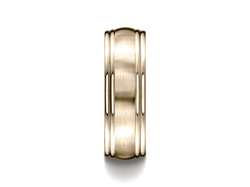 Benchmark 7.5mm Comfort-fit Satin-finished Double Round Edge Carved Design Wedding Band Ring