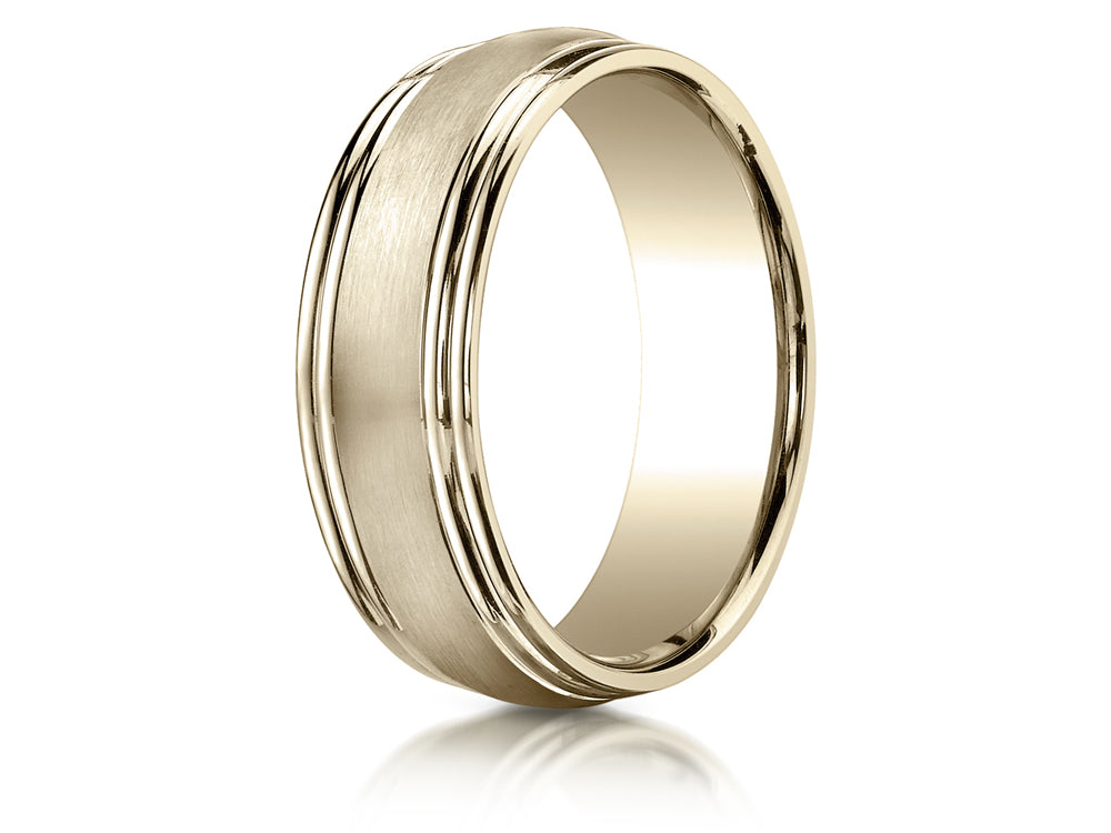 Benchmark 7.5mm Comfort-fit Satin-finished Double Round Edge Carved Design Wedding Band Ring