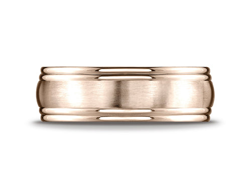 Benchmark 7.5mm Comfort-fit Satin-finished Double Round Edge Carved Design Wedding Band Ring