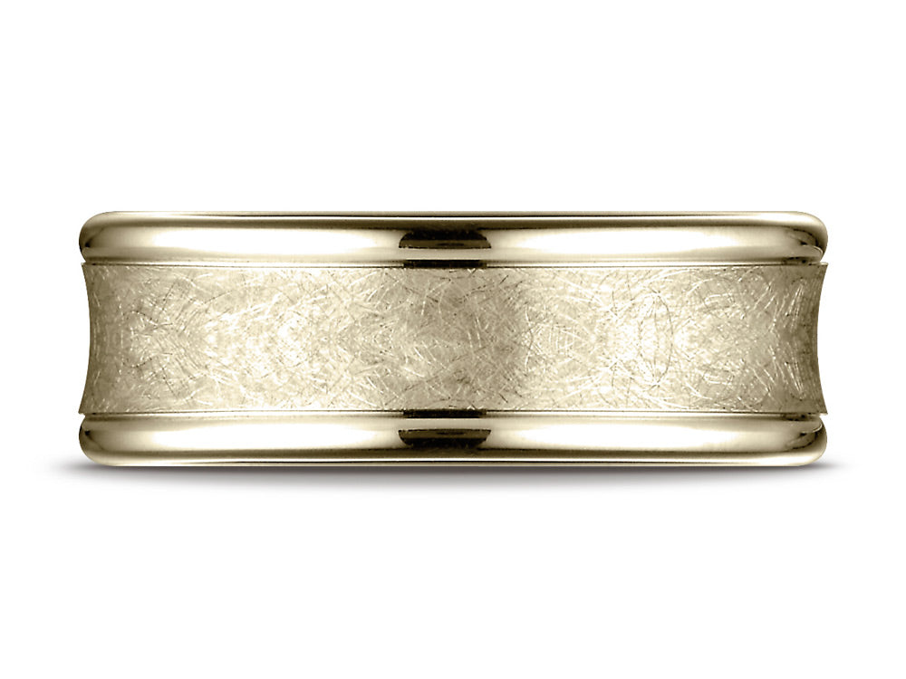 Benchmark 14k Gold 7.5 Mm Comfort Fit Swirled Finish Center Round Edge Design Wedding Band Ring