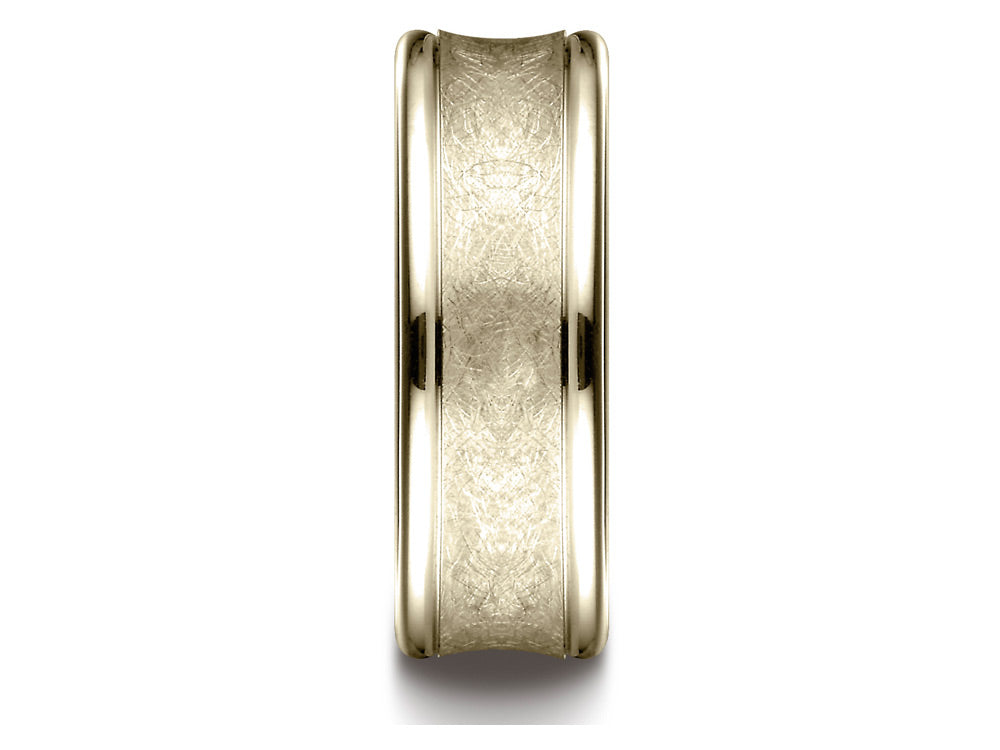 Benchmark 14k Gold 7.5 Mm Comfort Fit Swirled Finish Center Round Edge Design Wedding Band Ring