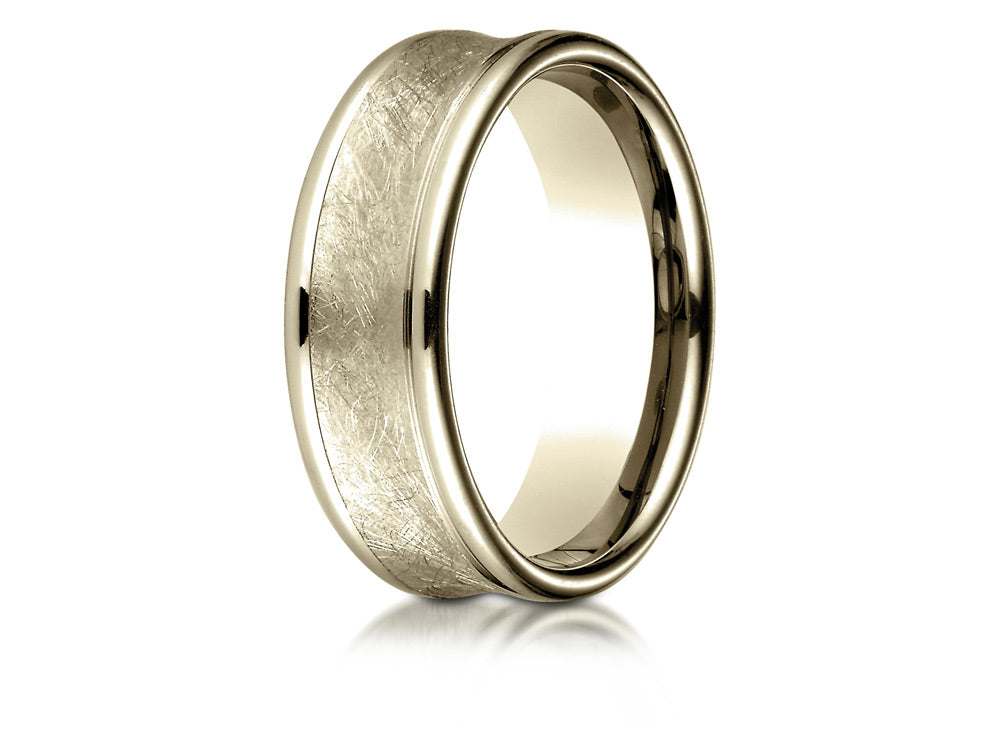 Benchmark 14k Gold 7.5 Mm Comfort Fit Swirled Finish Center Round Edge Design Wedding Band Ring