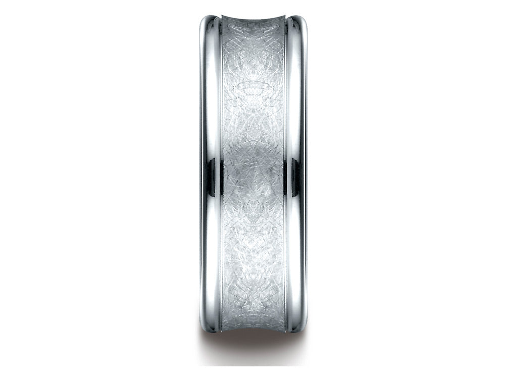 Benchmark 18k Gold 7.5 Mm Comfort Fit Swirled Finish Center Round Edge Design Wedding Band Ring