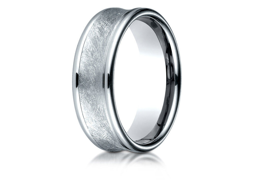Benchmark 14k Gold 7.5 Mm Comfort Fit Swirled Finish Center Round Edge Design Wedding Band Ring