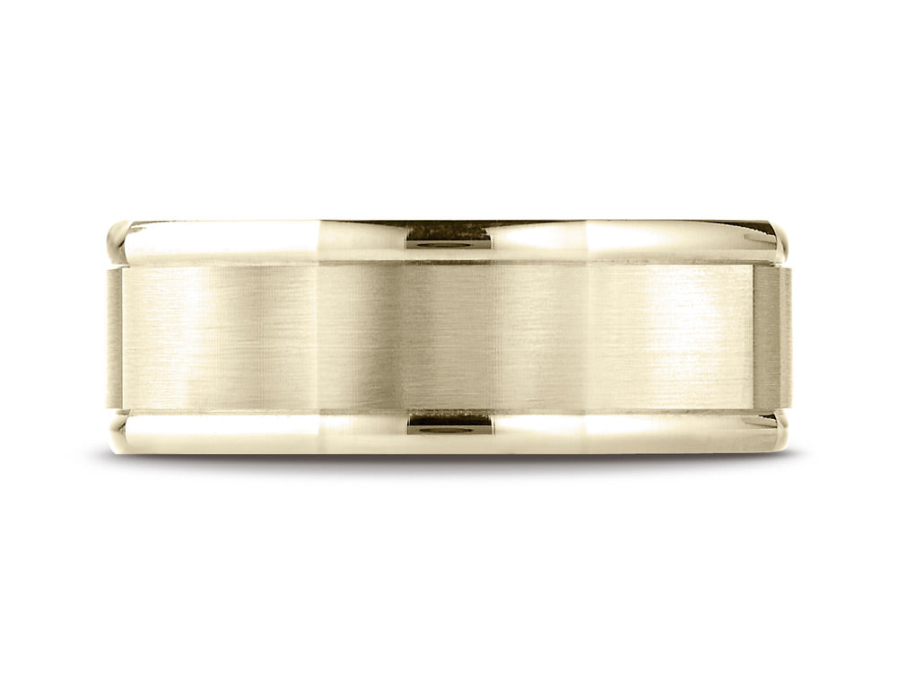 Benchmark 18k Gold Comfort Fit 8mm High Polish Round Edge Satin Finish Octagonal Center Design Wedding Band Ring