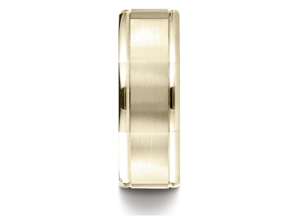 Benchmark 18k Gold Comfort Fit 8mm High Polish Round Edge Satin Finish Octagonal Center Design Wedding Band Ring