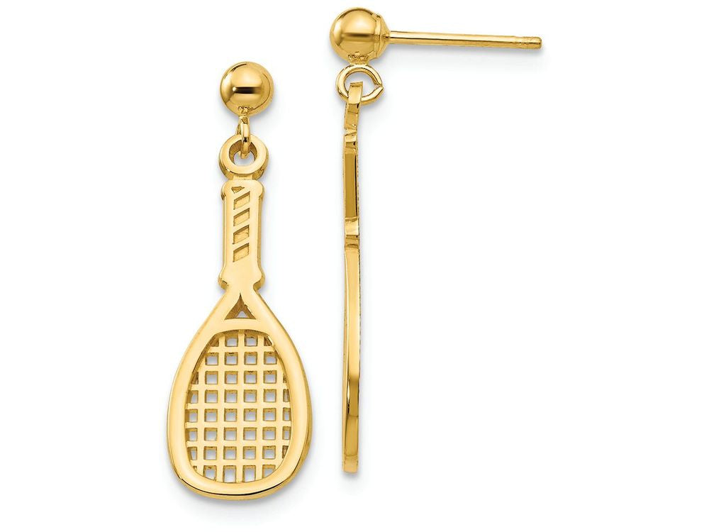 FJC Finejewelers 14k Yellow Gold Polished Racquet Dangle Post Earrings