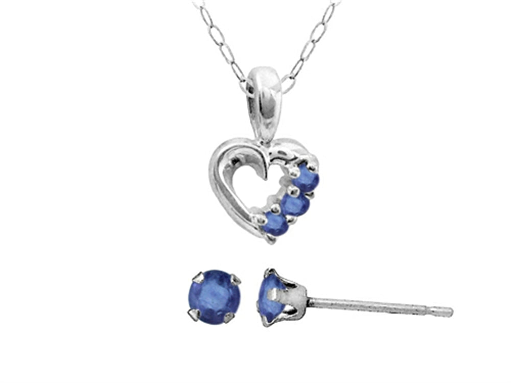 FJC Finejewelers Antique Heart Shaped Created Blue Sapphire Pendant Necklaces and Earrings Set