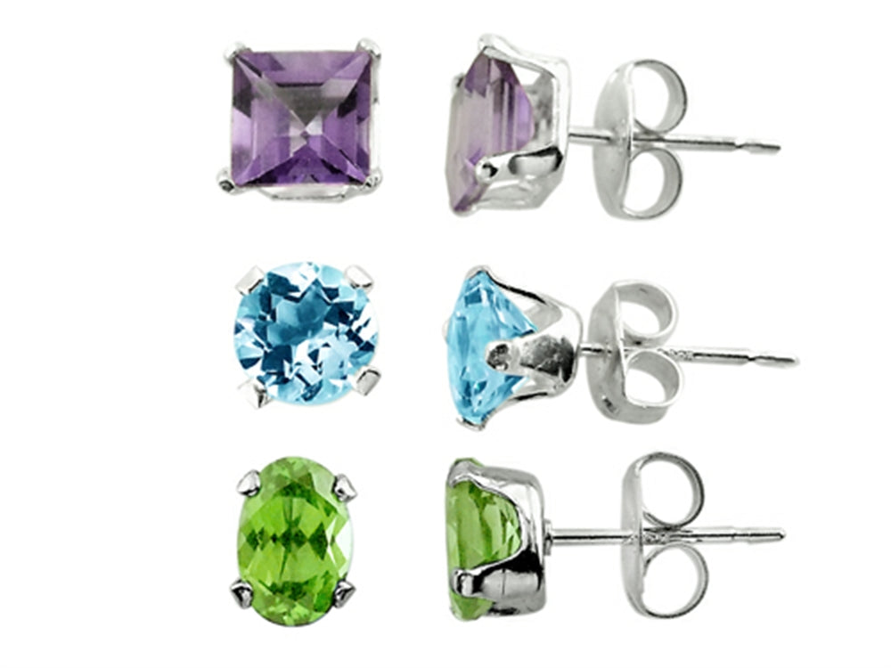 FJC Finejewelers 3 Pairs Blue Topaz, Amethyst, and Peridot Earrings Set
