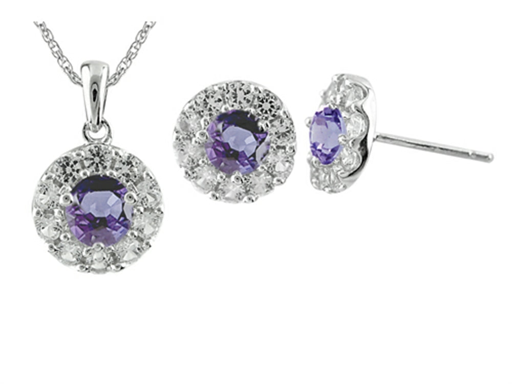 FJC Finejewelers 925 Sterling Silver 9.3mm Round Tanzanite and White Topaz Pendant Necklace and Earrings Set