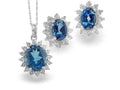 FJC Finejewelers 925 Sterling Silver Oval London Blue Topaz and White Topaz Pendant Necklace and Earrings Set