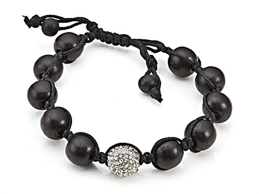 Finejewelers Adjustable Rhinestone Ball Wood Bracelet