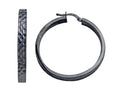 Stellar White Black Rhodium Bright Cut Hoop Earrings