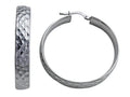 Stellar White Rhodium Plated Large Bright Cut Hoop Earrings