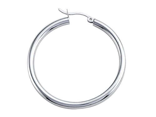 Stellar White Rhodium 3mm X 40mm Tubing Hoop Earrings